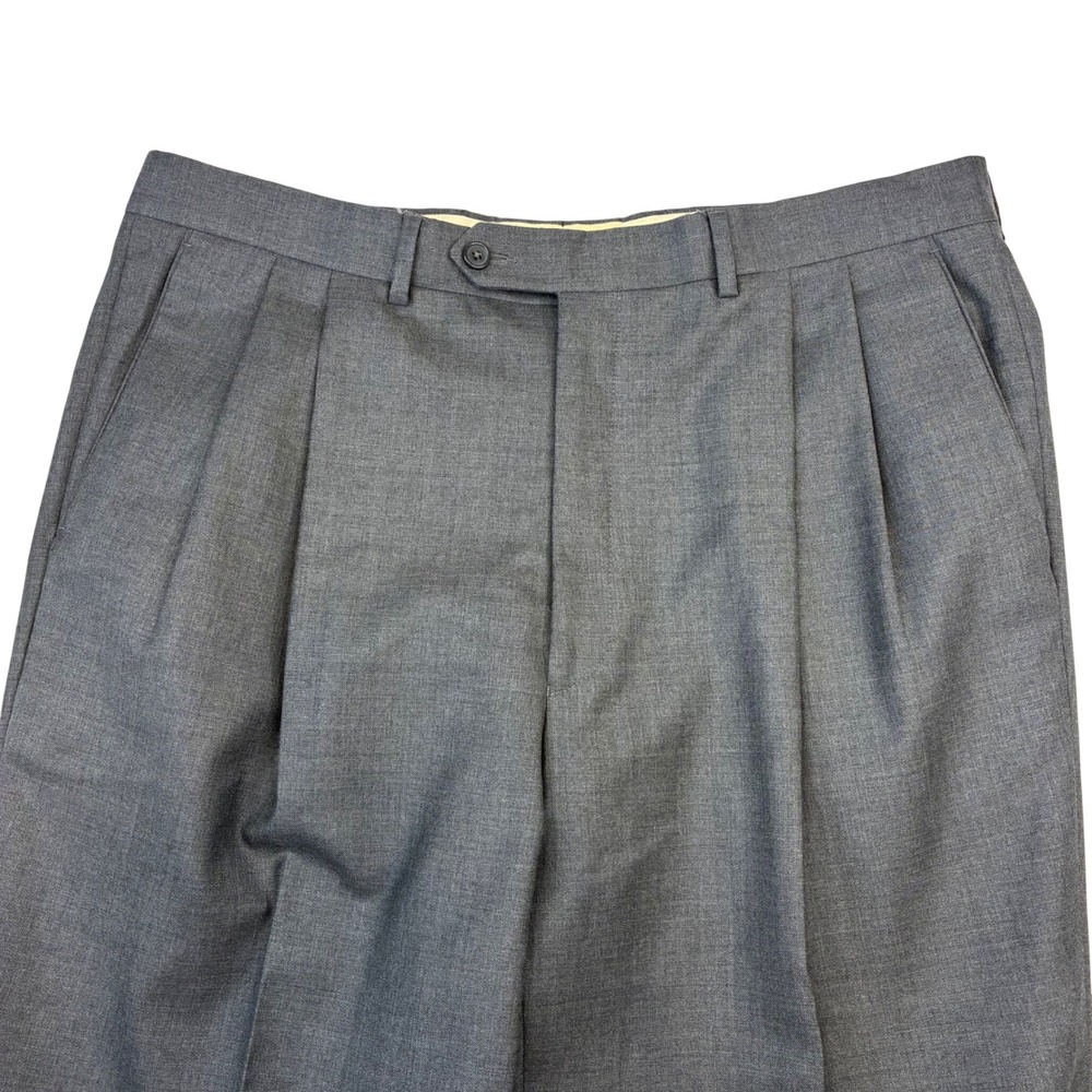 Santorelli Luxury Serge Dress Pants Mens 38x29 Grey Wool Pleated Cuffed Italy